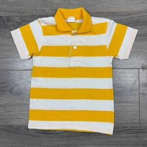 Vintage Kids Polo Shirt Size 7 Yellow White Stripe Greenfield Junction Tee